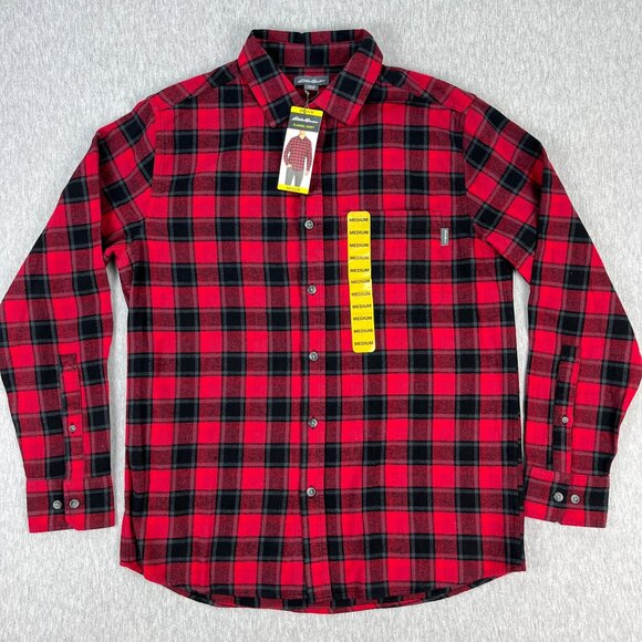 Eddie Bauer Flannel Shirt Mens M Rio Red Jameson Plaid Long Sleeve Button Up NEW - Picture 1 of 9